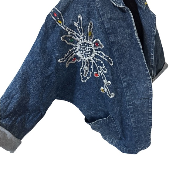 Embroidered Blue Denim Jacket - Picture 4 of 7